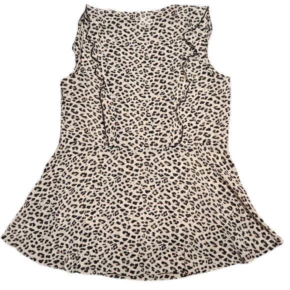 CAbi Top Flutter Blouse Ruffle Sleeveless Cheetah Animal Print Black Cream S - Picture 5 of 16